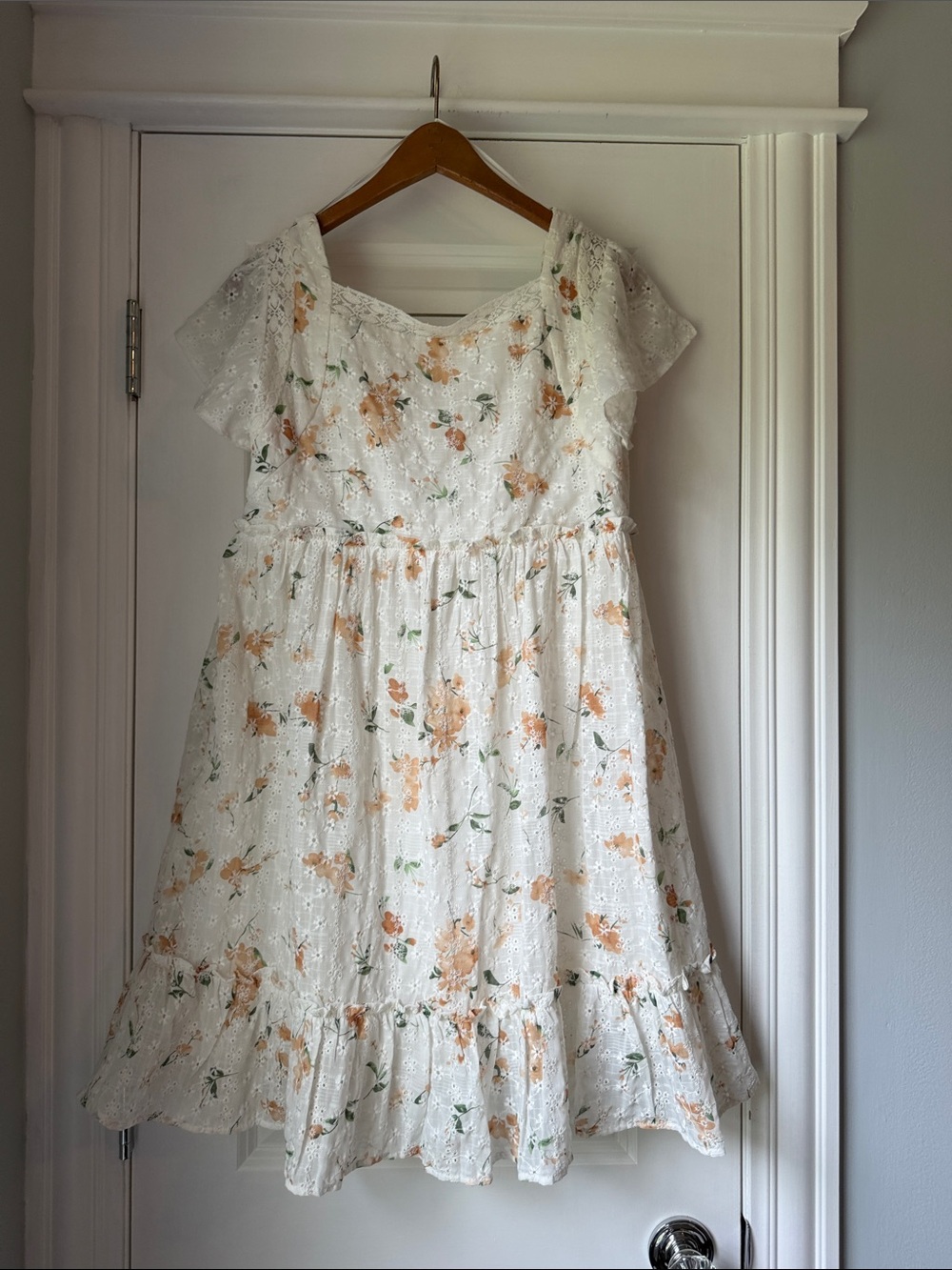 American Eagle Outfitters White Eyelet Dress with Peach Floral Print